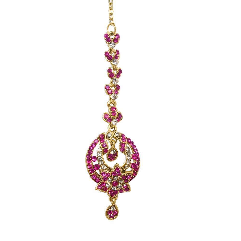 Soha Fashion Pink Austrian Stone Gold Plated Maang Tikka - 1501606C