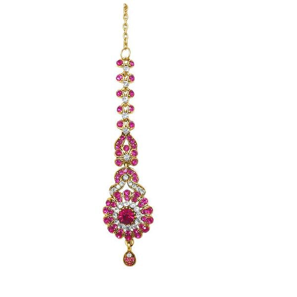 Soha Fashion Pink Austrian Stone Gold Plated Maang Tikka - 1501607C
