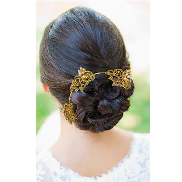 Apurva Pearls Austrian Stone Pearl Gold Plated Hair Brooch - 1502016B