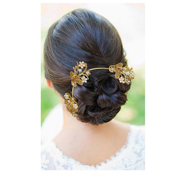 Apurva Pearls Gold Plated Stone Pearl Hair Brooch - 1502018B