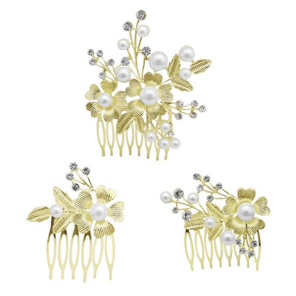 Apurva Pearls Stone Gold Plated Floral Hair Brooch - 1502051B