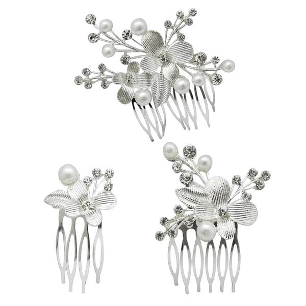 Apurva Pearls Stone Silver Plated Hair Brooch - 1502053A