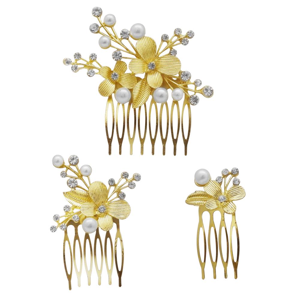 Apurva Pearls Stone Gold Plated Hair Brooch - 1502053B