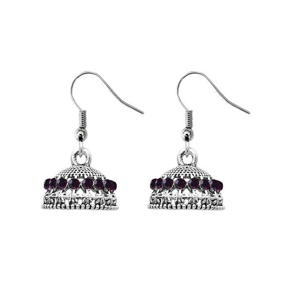 JewelEthnic Purple Austrian Stone Rhodium Plated Jhumki - 1307508F