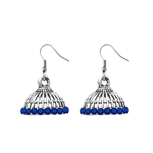 JewelEthnic Blue Austrian Stone Rhodium Plated Jhumki - 1307512C
