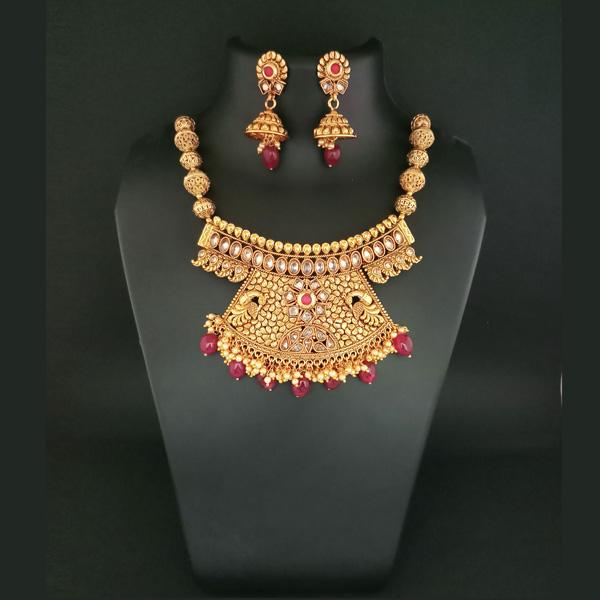 Ganpati Arts Maroon Beads Copper Necklace Set - FBC0013B