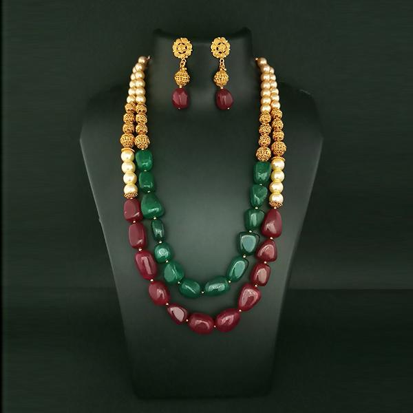 Ganpati Arts Maroon Beads Copper Necklace Set - FBC0014A