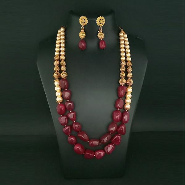 Ganpati Arts Maroon Beads Copper Necklace Set - FBC0014B