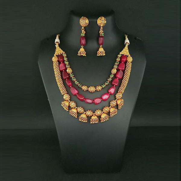 Ganpati Arts Maroon Beads Copper Necklace Set - FBC0015
