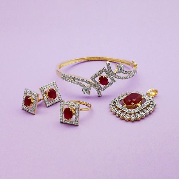 Pralhad AD Stone Earrings, Kada, Pendant And Ring - FBP0044B