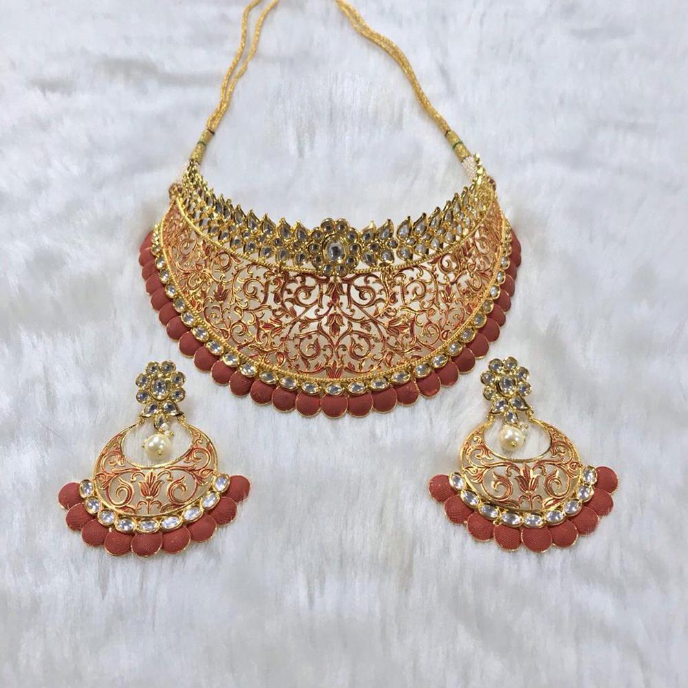 Tarangavi Red Beads And Meenakari Kundan Choker Necklace Set - FNV-1013 - RED