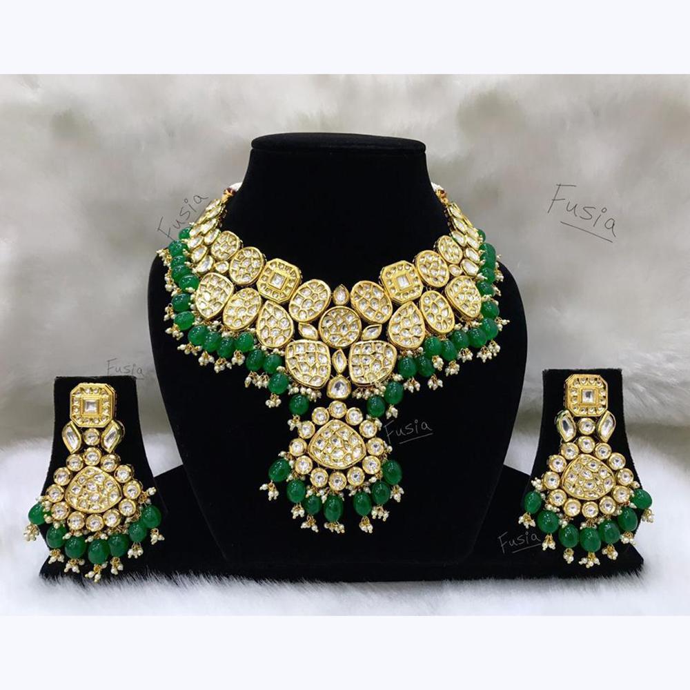 Tarangavi Green Beads And Kundan Choker Necklace Set - FNV-2004
