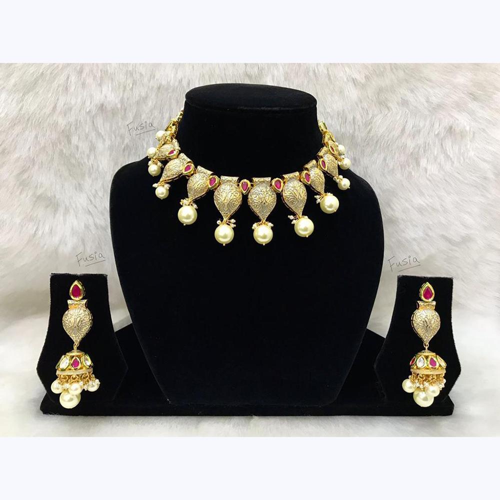 Tarangavi Maroon Kundan Gold Plated Necklace Set - FNV-2016