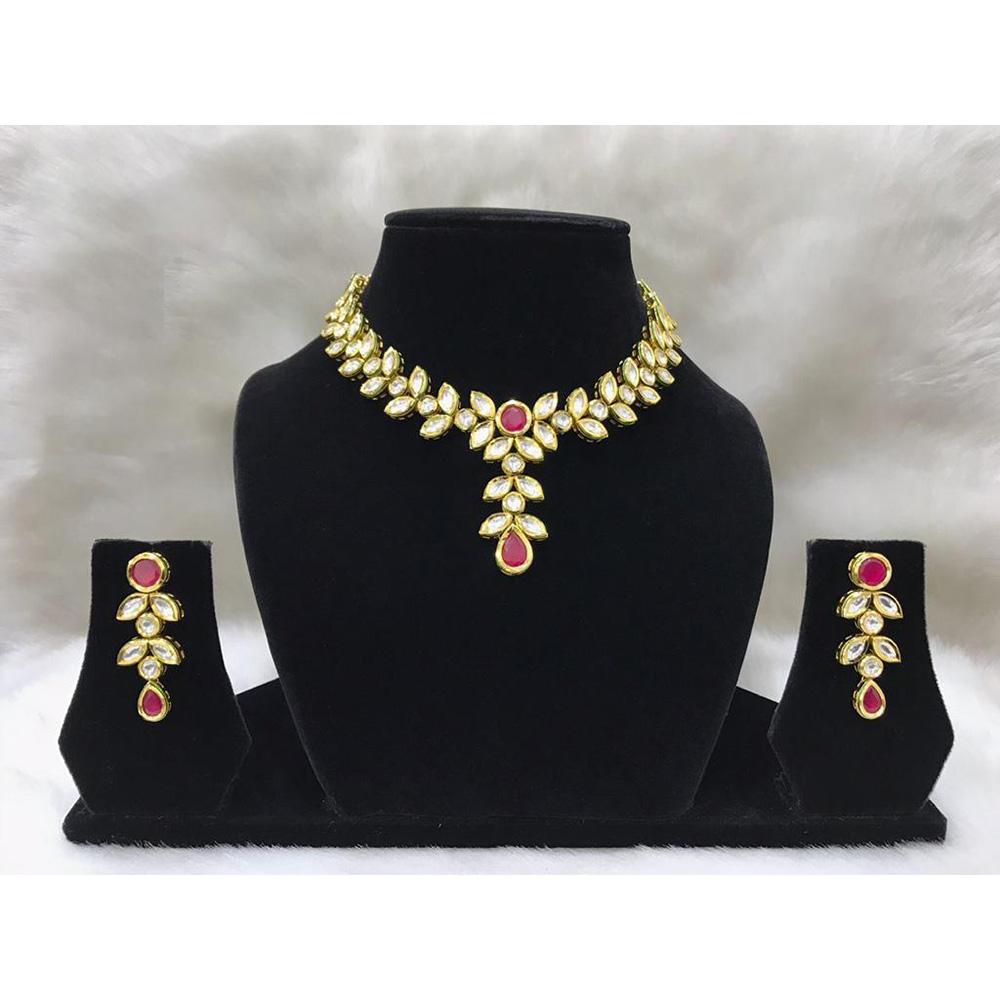 Tarangavi Maroon And White Kundan Gold Plated Choker Necklace Set - FNV-2035