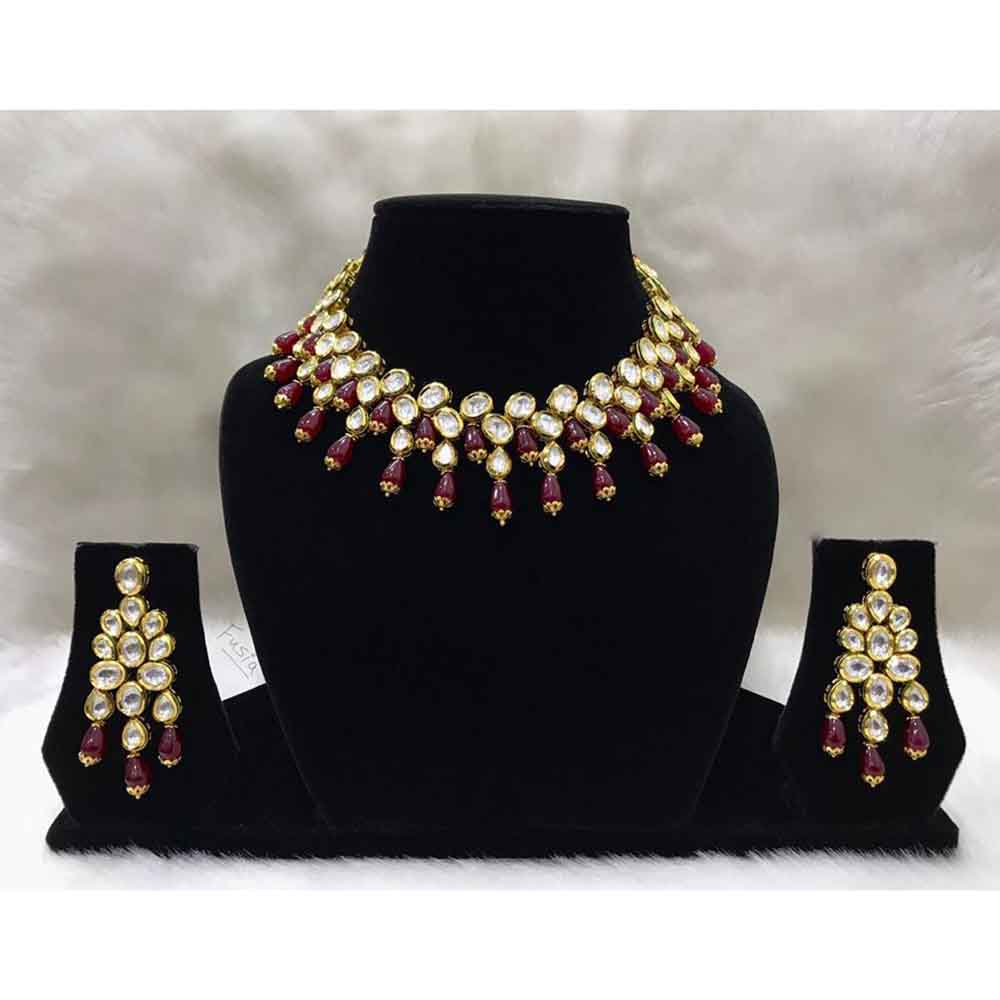 Tarangavi Purple Beads And Kundan Choker Necklace Set - FNV-2049