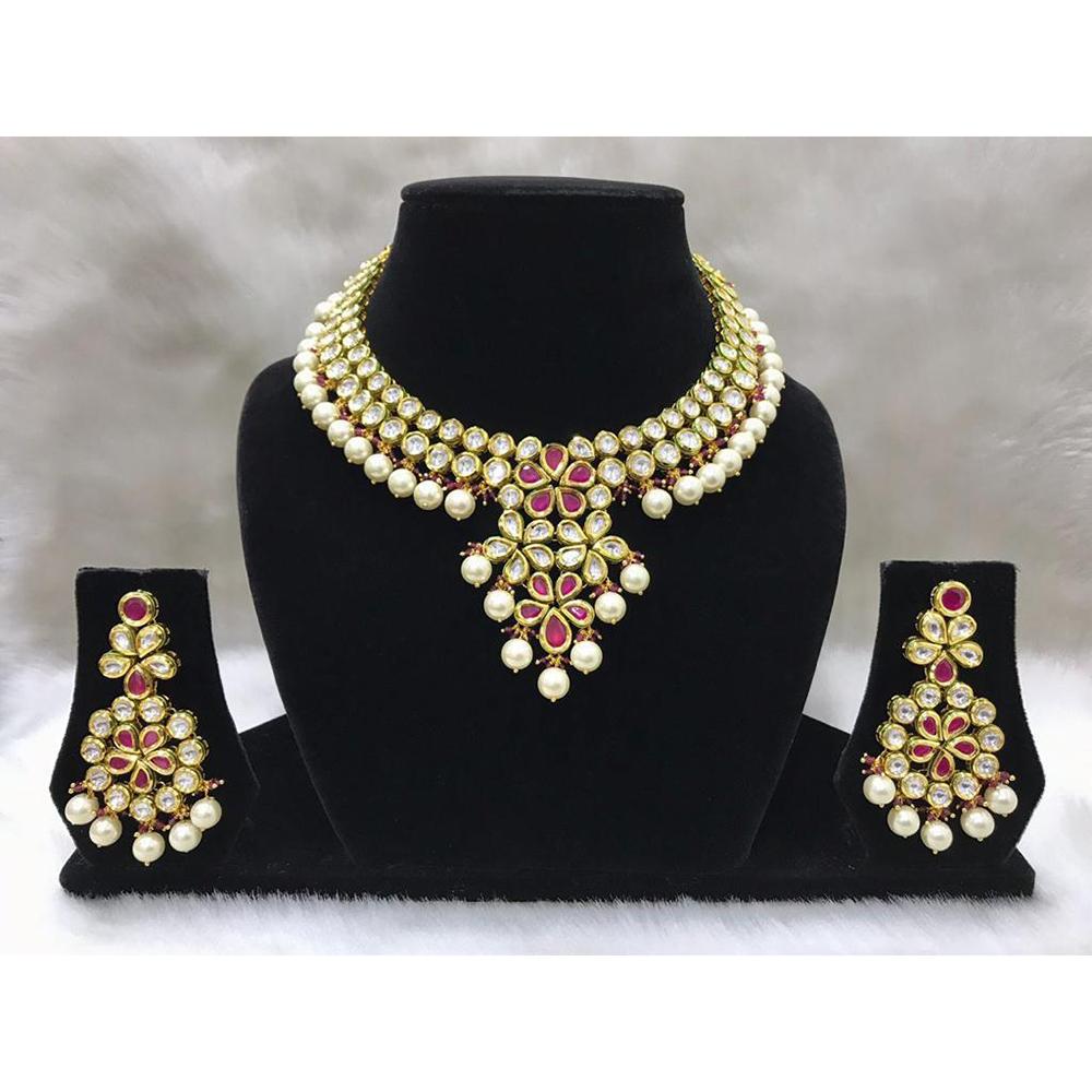 Tarangavi White Beads And Kundan Choker Necklace Set - FNV-2050