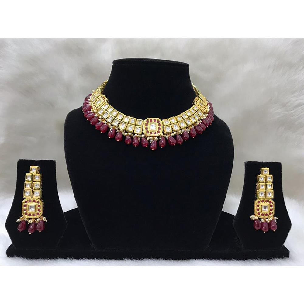 Tarangavi Purple Beads And Kundan Choker Necklace Set - FNV-2051