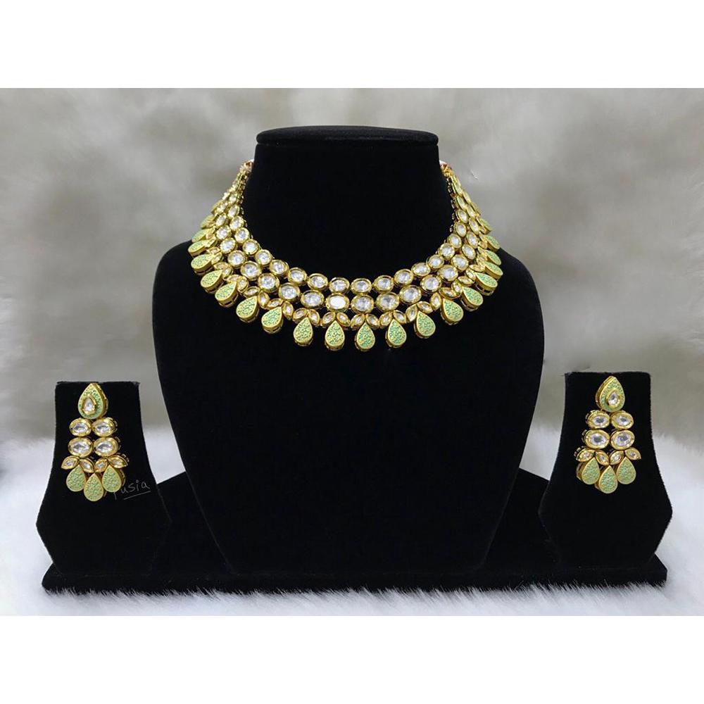 Tarangavi Green Meenakari And Kundan Choker Necklace Set - FNV-2056