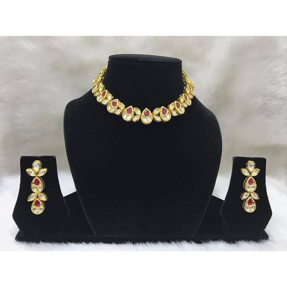 Tarangavi Maroon And White Kundan Choker Necklace Set - FNV-2063