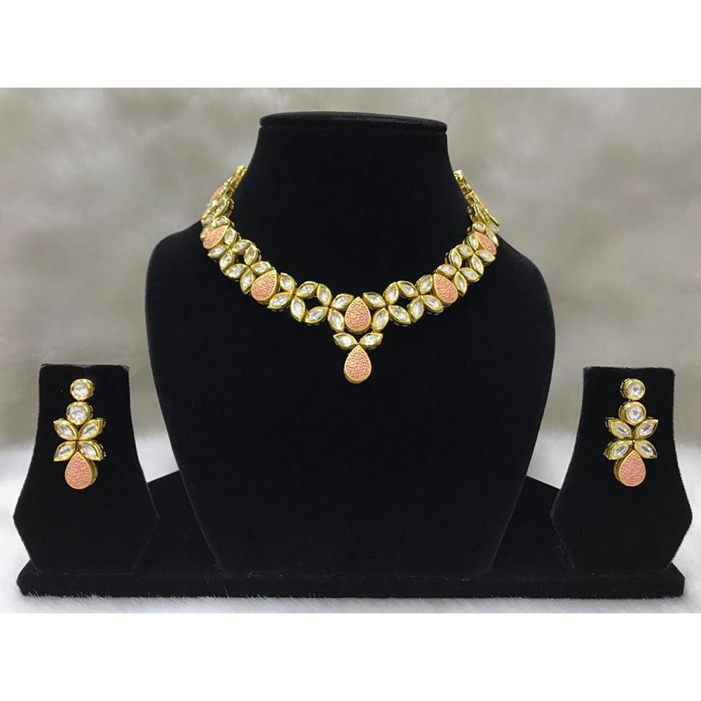 Tarangavi Pink Matte Kundan Choker Necklace Set - FNV-2068