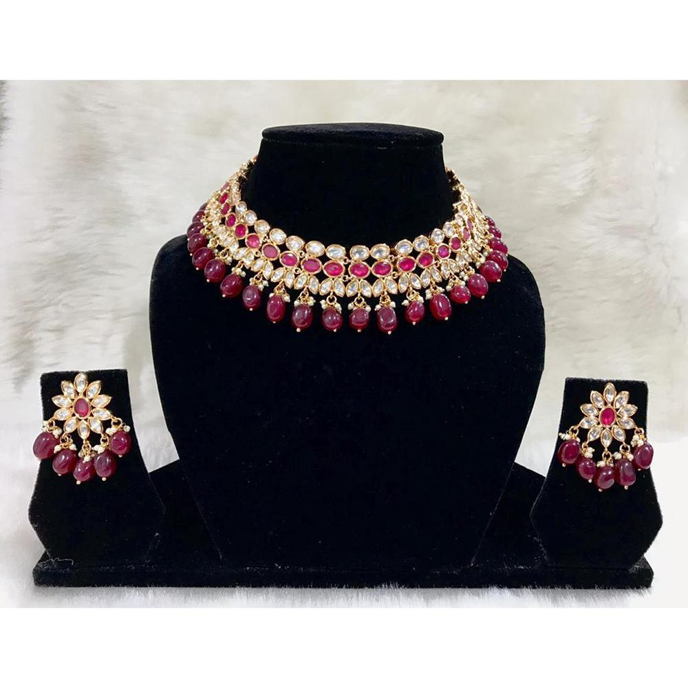 Tarangavi Purple Beads And Kundan Choker Necklace Set - FNV-2111