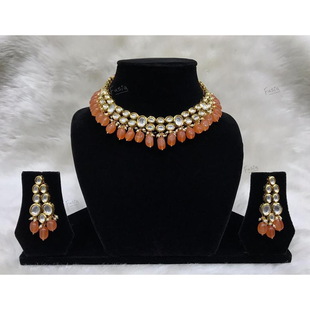 Tarangavi Orange Beads And Kundan Choker Necklace Set - FNV-2157