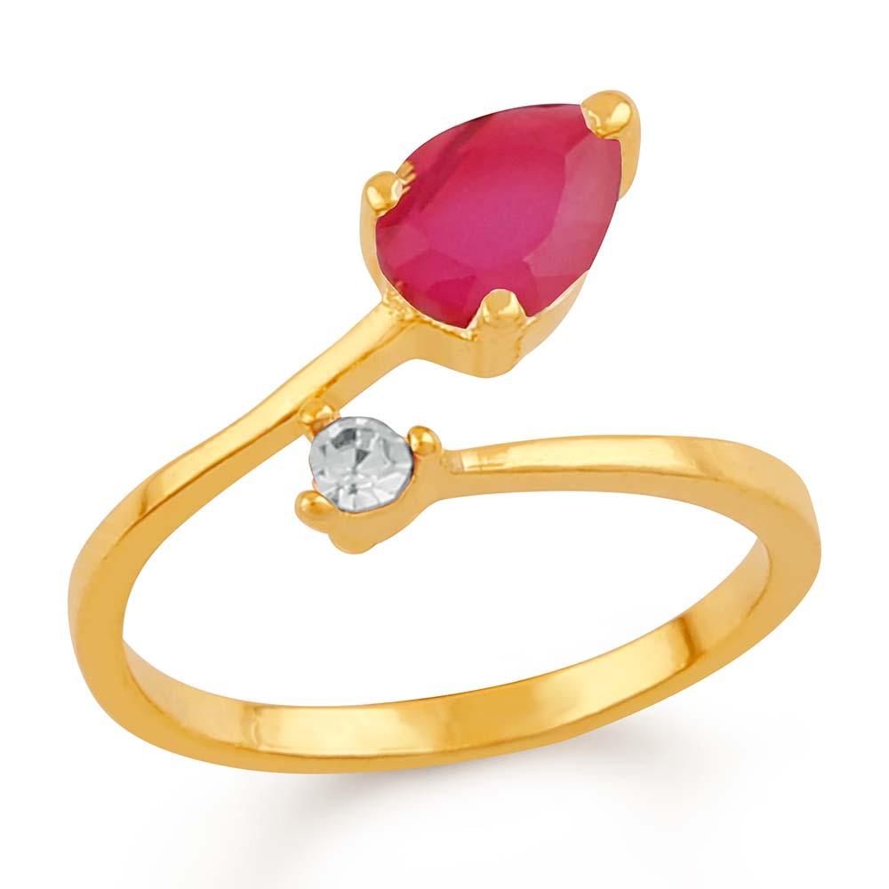 Mahi Adjustable Solitaire Love Crystal Finger Ring With Cz Stones