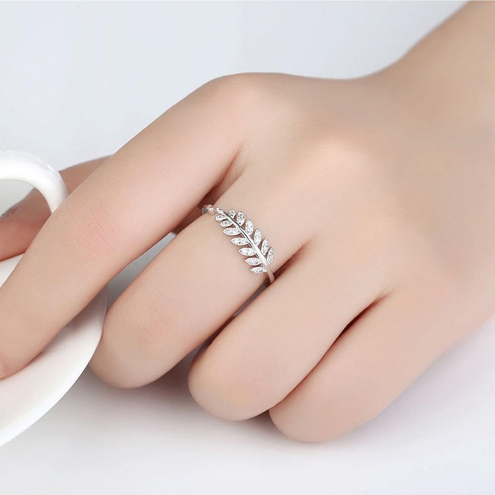 Mahi Rhodium Plated Cute Leafy Adjustable Finger Ring With Crystal
