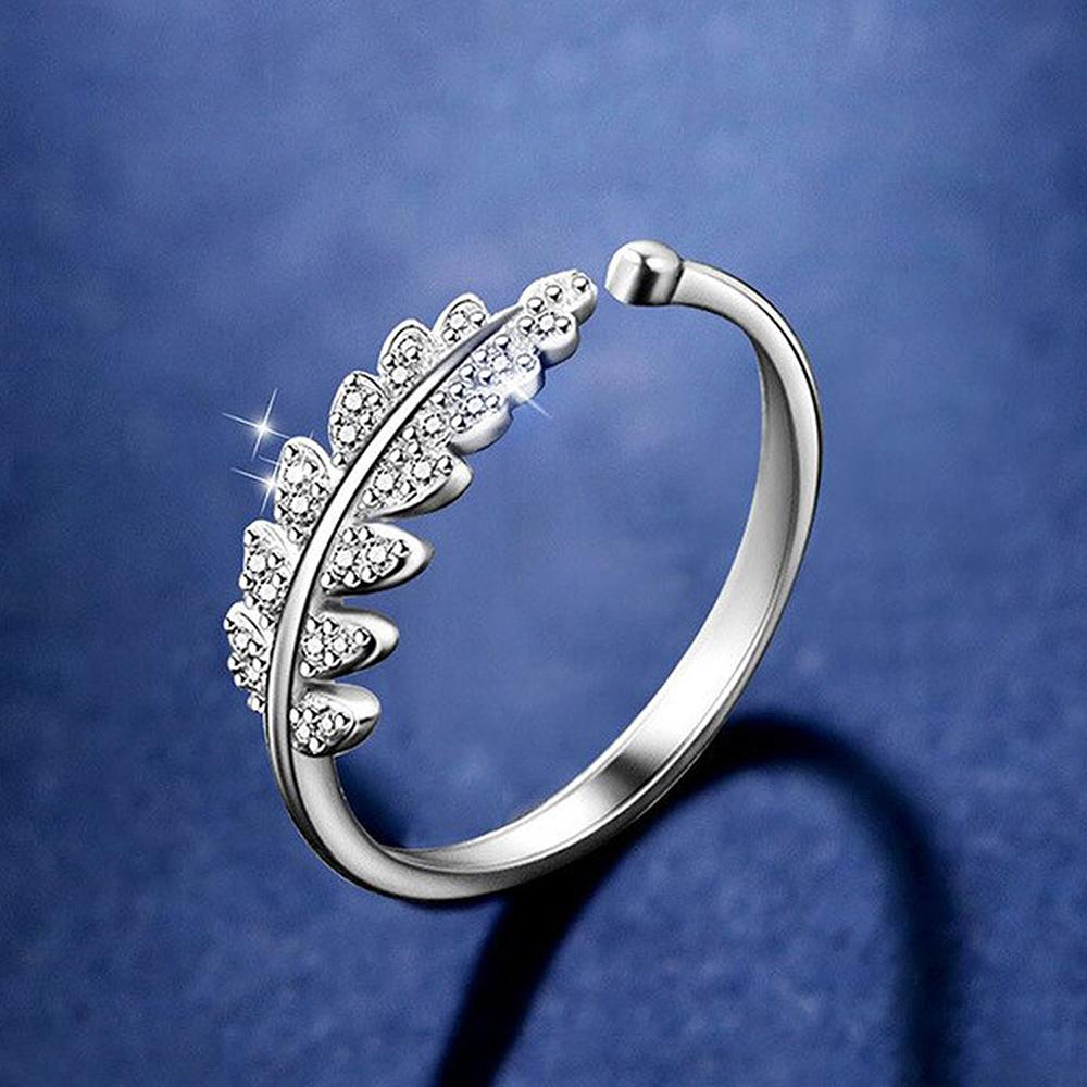 Mahi Rhodium Plated Cute Leafy Adjustable Finger Ring With Crystal