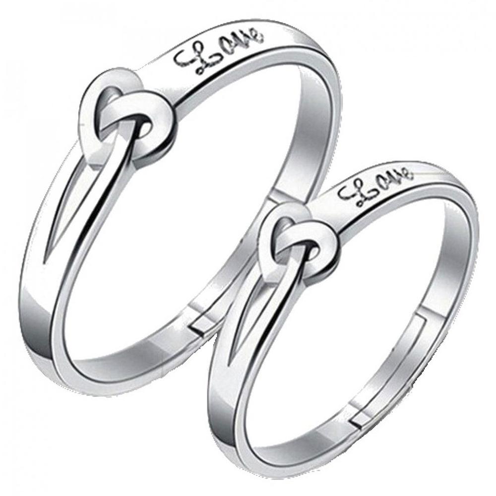 Mahi Heart Love Silver Color Adjustable Couple Finger Ring for Men