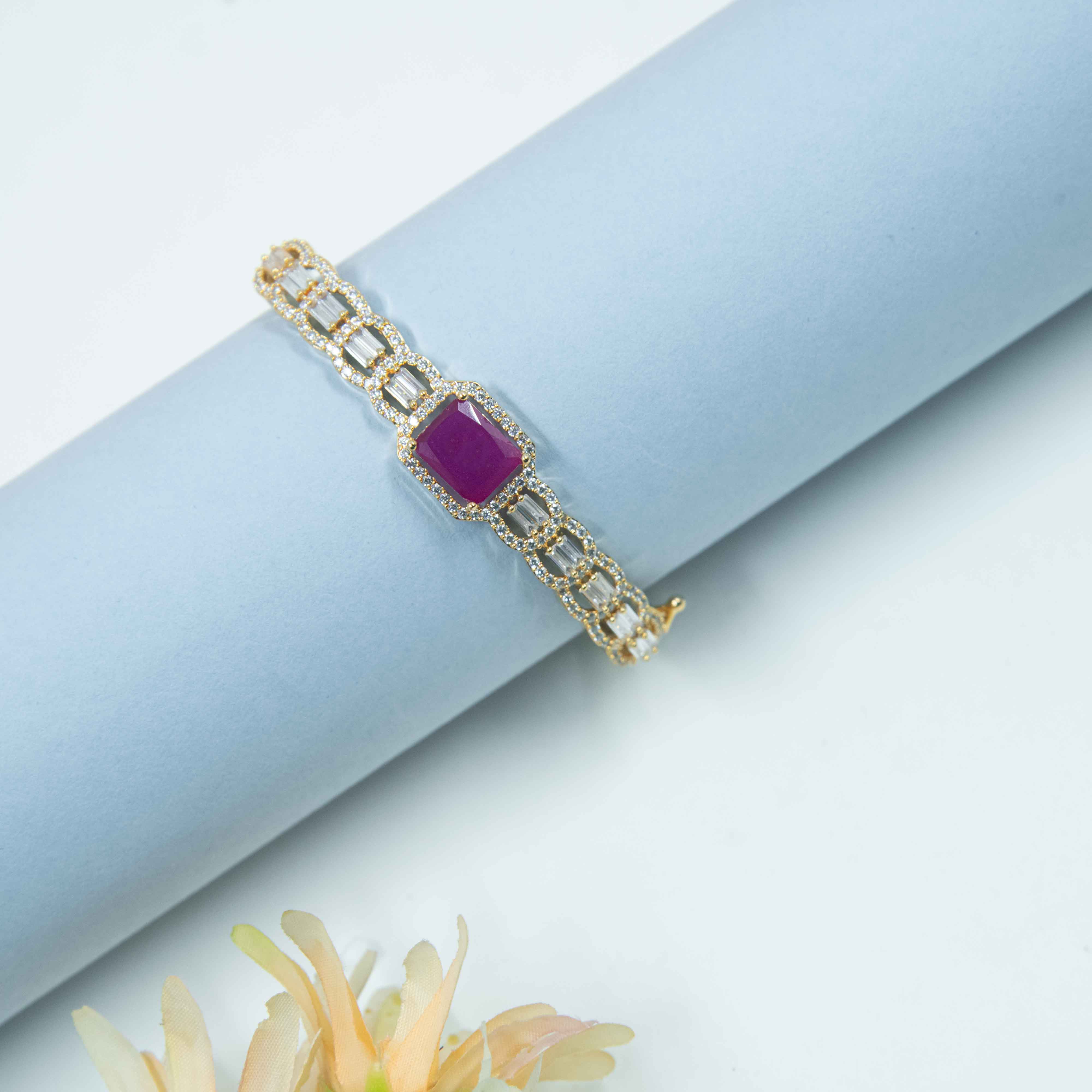 Nipura Golden Kasvi Ruby Bangle Bracelet