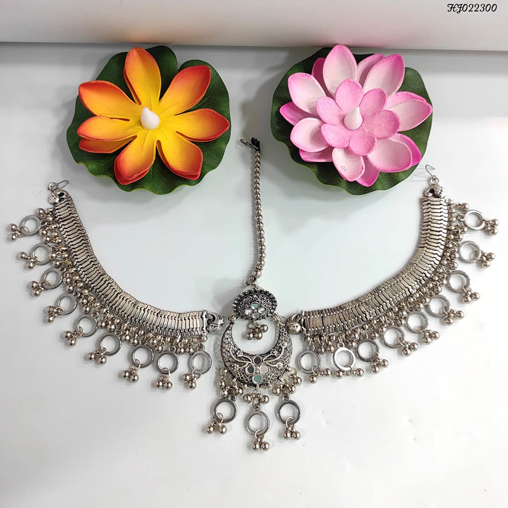 Heera Jewellers Oxidised Silver Plated Mirror Maang Tikka - HJACC140