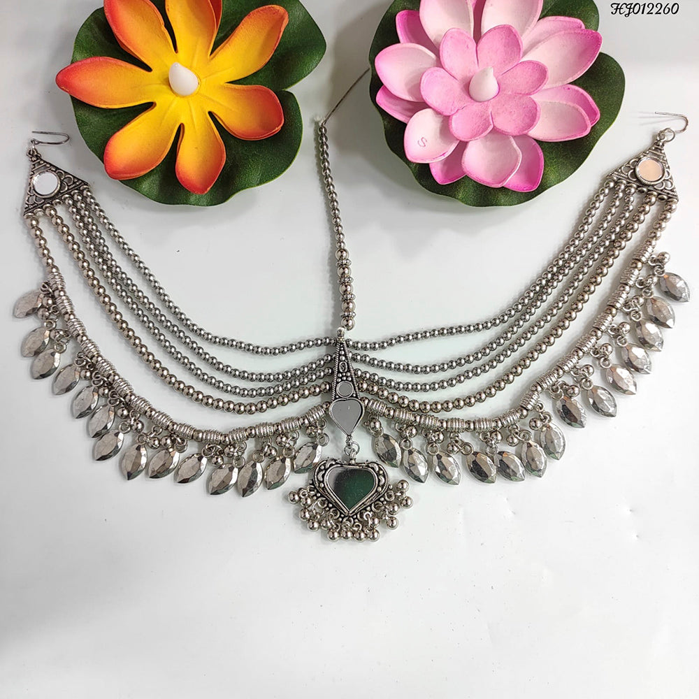 Heera Jewellers Oxidised Silver Plated Mirror Maang Tikka - HJACC142