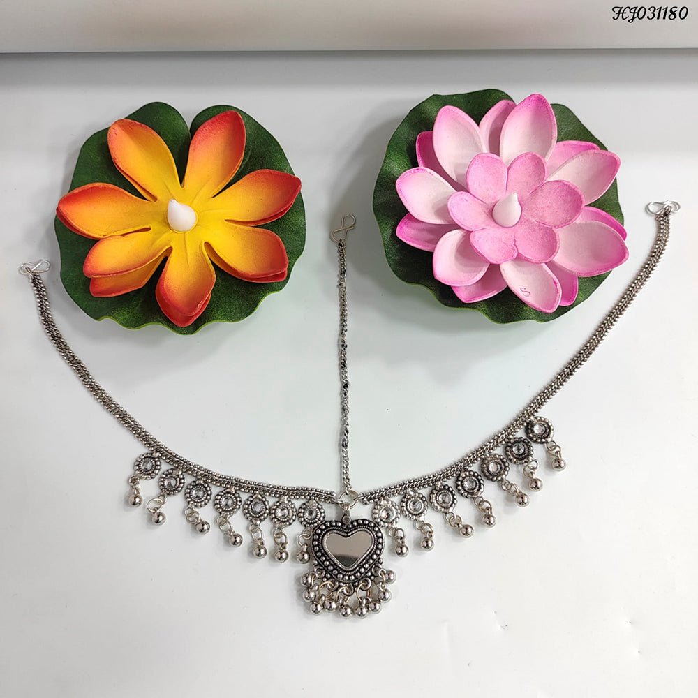 Heera Jewellers Oxidised Silver Plated Mirror Maang Tikka - HJACC143