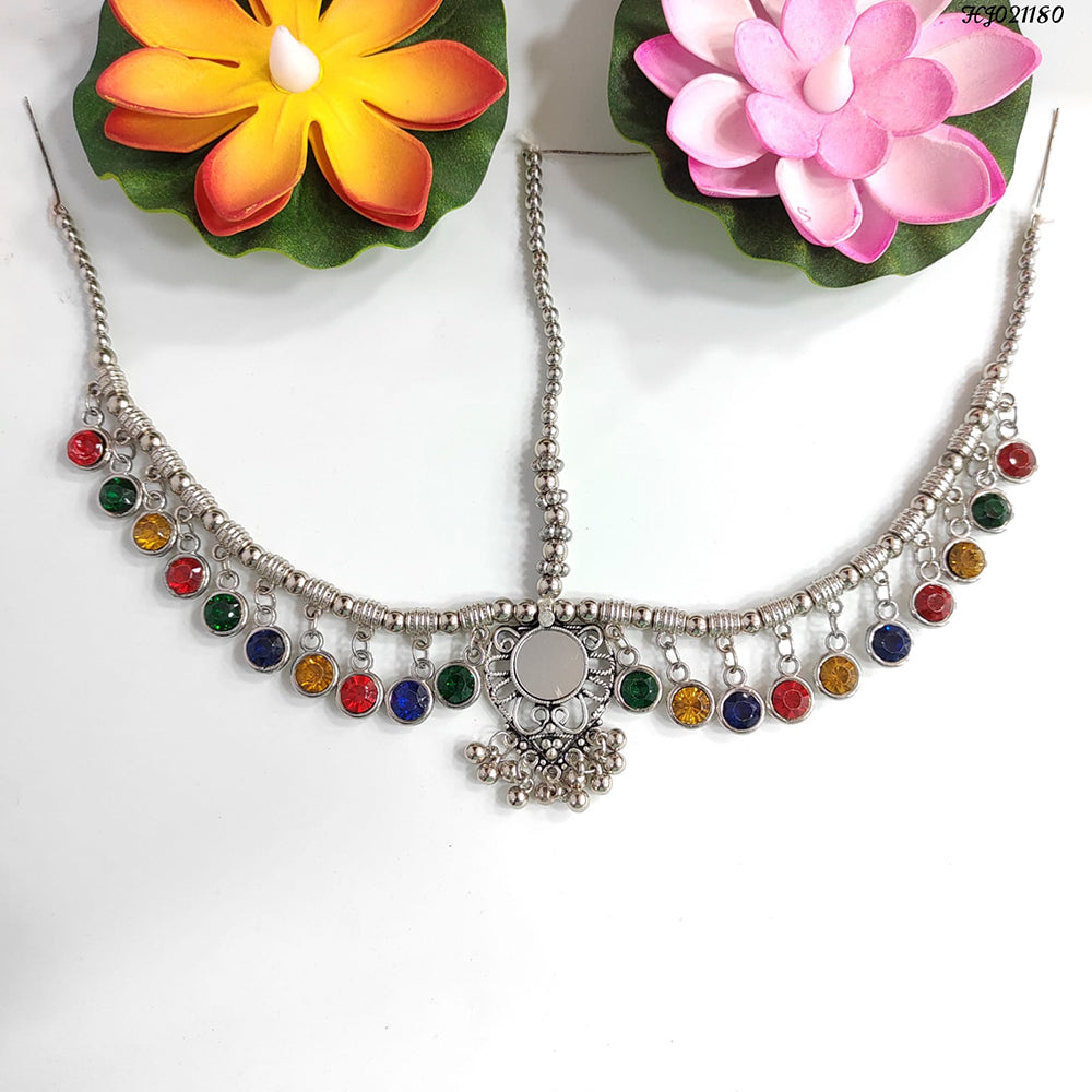 Heera Jewellers Oxidised Silver Plated Mirror Maang Tikka - HJACC145