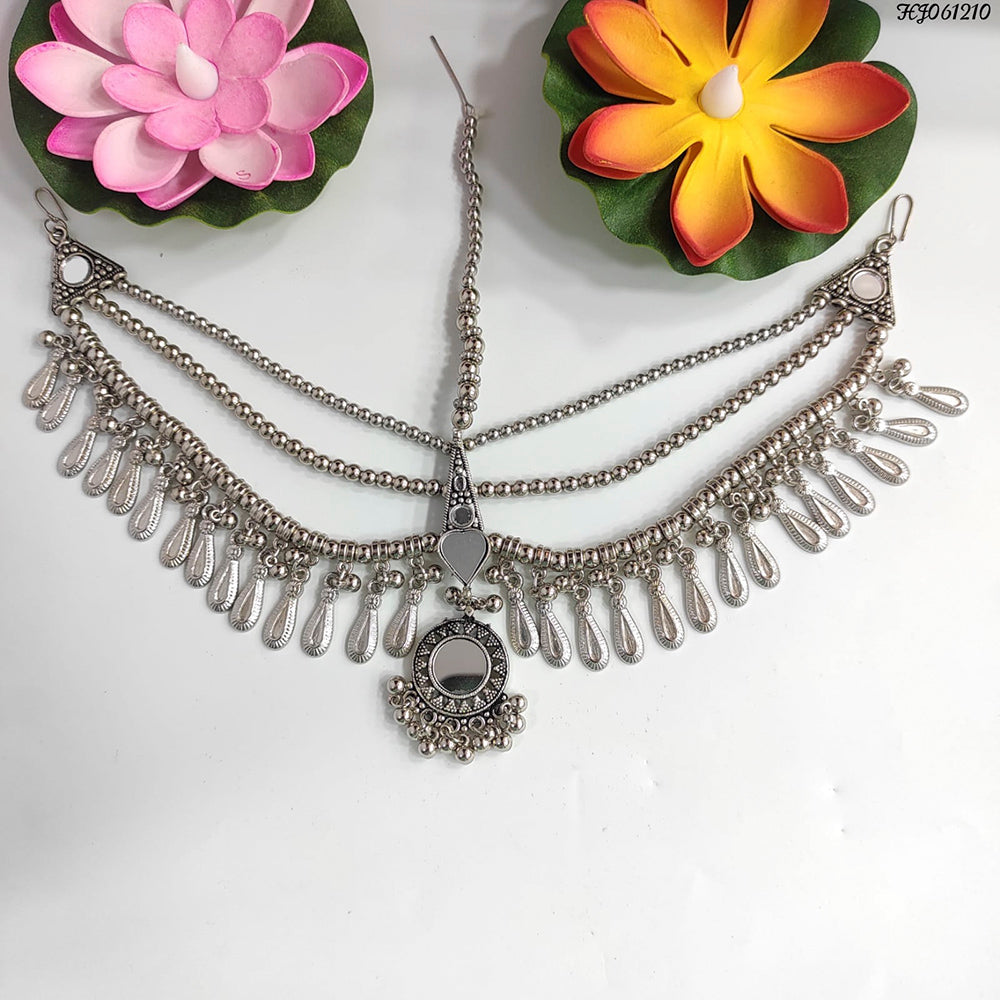 Heera Jewellers Oxidised Silver Plated Mirror Maang Tikka - HJACC158