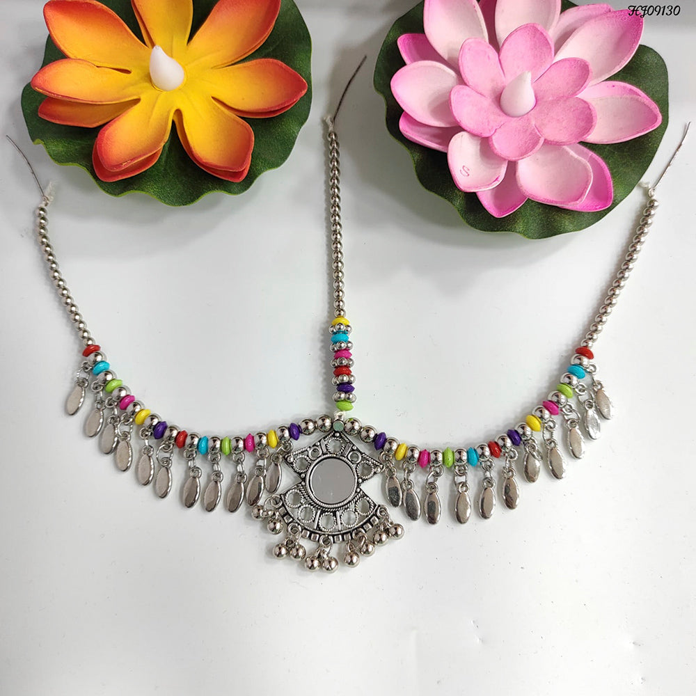 Heera Jewellers Oxidised Silver Plated Mirror Maang Tikka - HJACC161