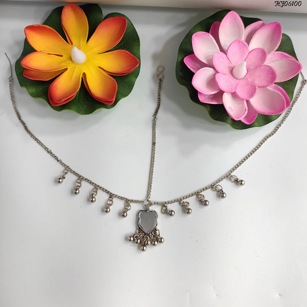Heera Jewellers Oxidised Silver Plated Mirror Maang Tikka - HJACC162
