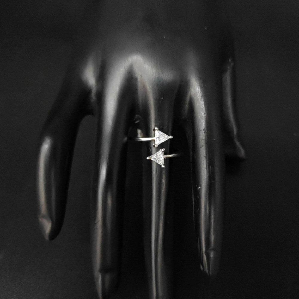 Heera Jewellers Silver Plated Crystal Stone Triangle Shape Adjustable Ring