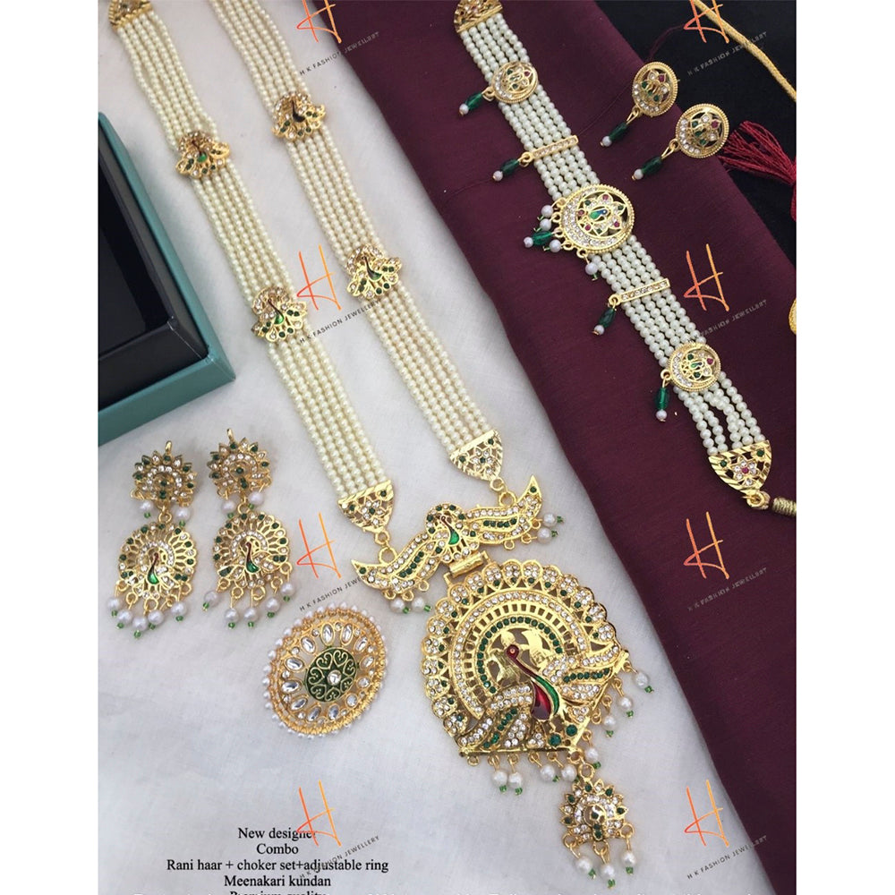 H K Fashion Gold Plated Designer Kundan Combo Set -HKFCOMBO08