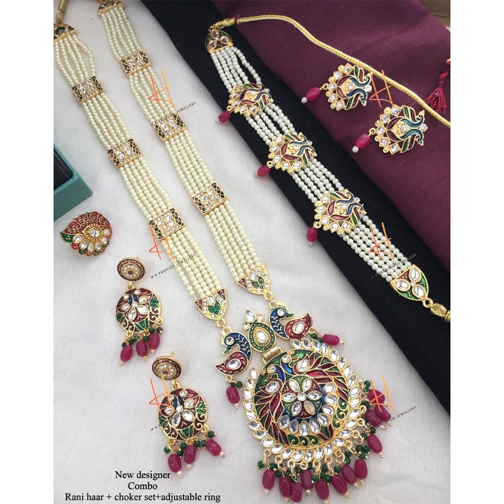 H K Fashion Gold Plated Designer Kundan Combo Set -HKFCOMBO10
