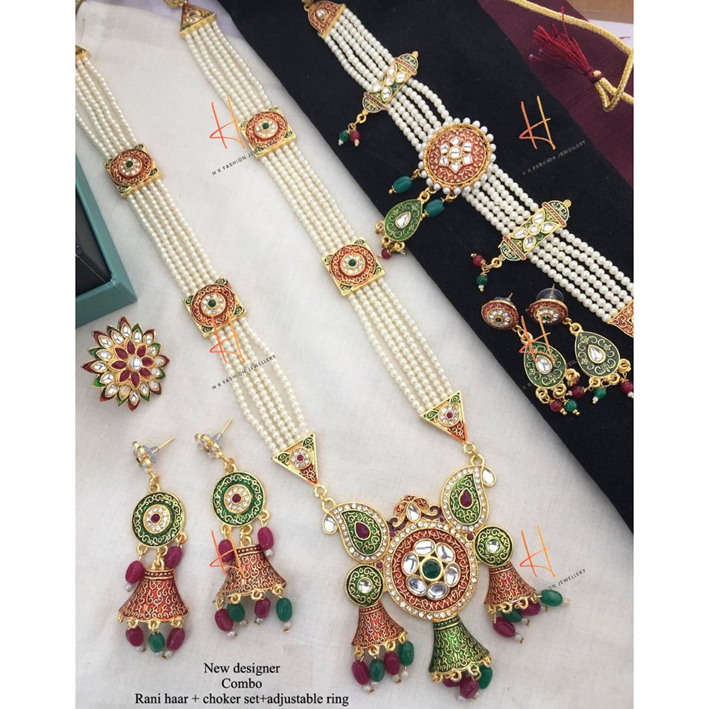 H K Fashion Gold Plated Designer Kundan Combo Set -HKFCOMBO13