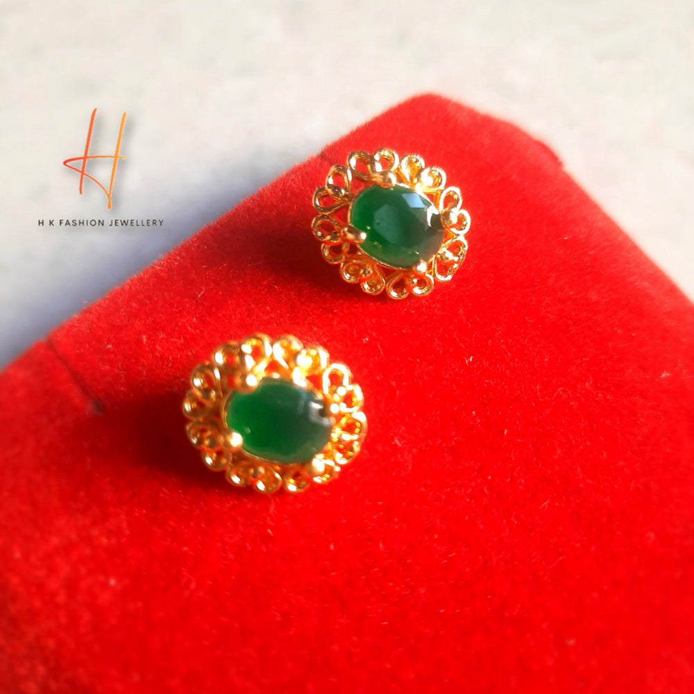 H K Fashion Modern Style Emerald Color Gemstone Stud Earrings