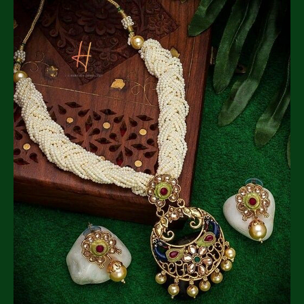 H K Fashion Antique Gold Plated Peacock Elephant Pearls Choker necklace