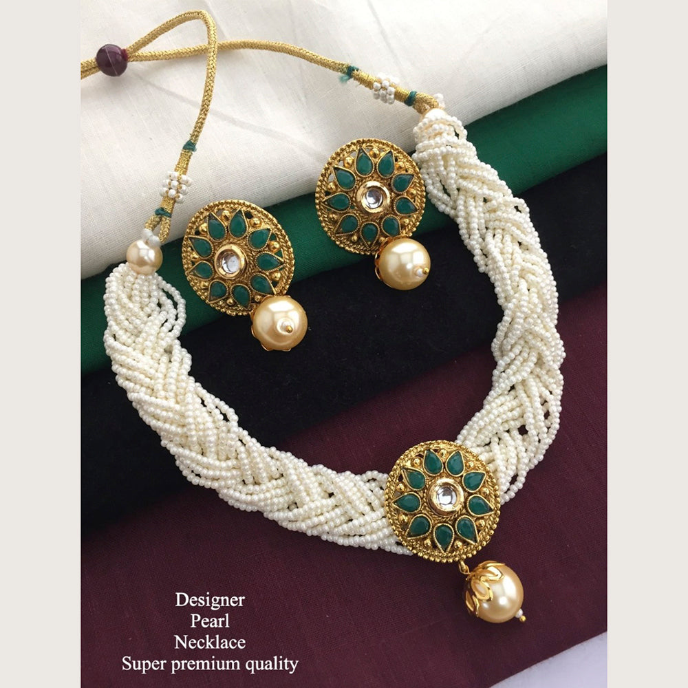 H K Fashion Antique Gold Plated kundan Pearls Choker necklace
