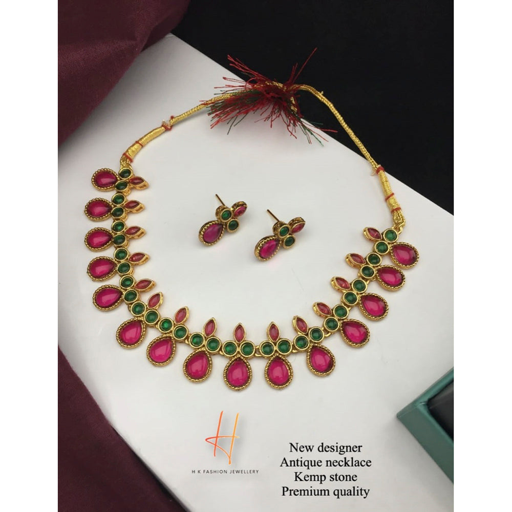 H K Fashion Gold Plated Almond Kemp Stone Necklace Set