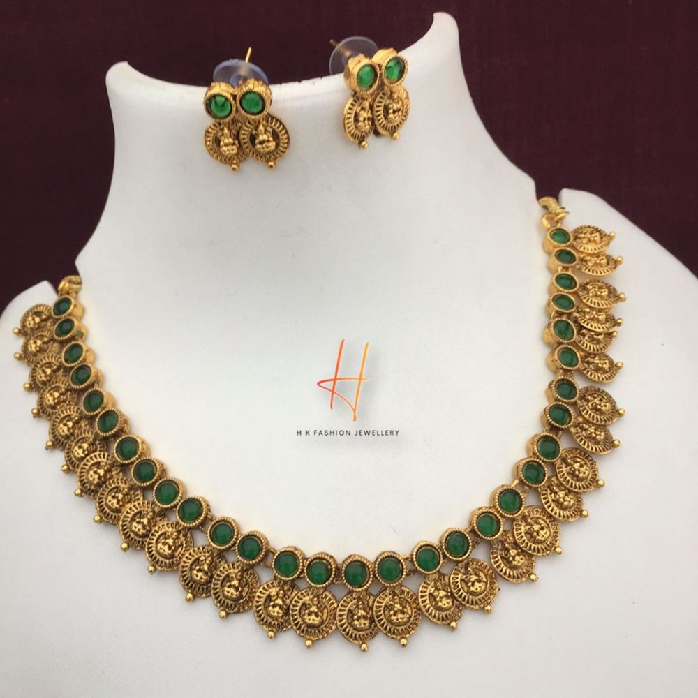H K Fashion Gold Plated Kemp Stone Necklace Set