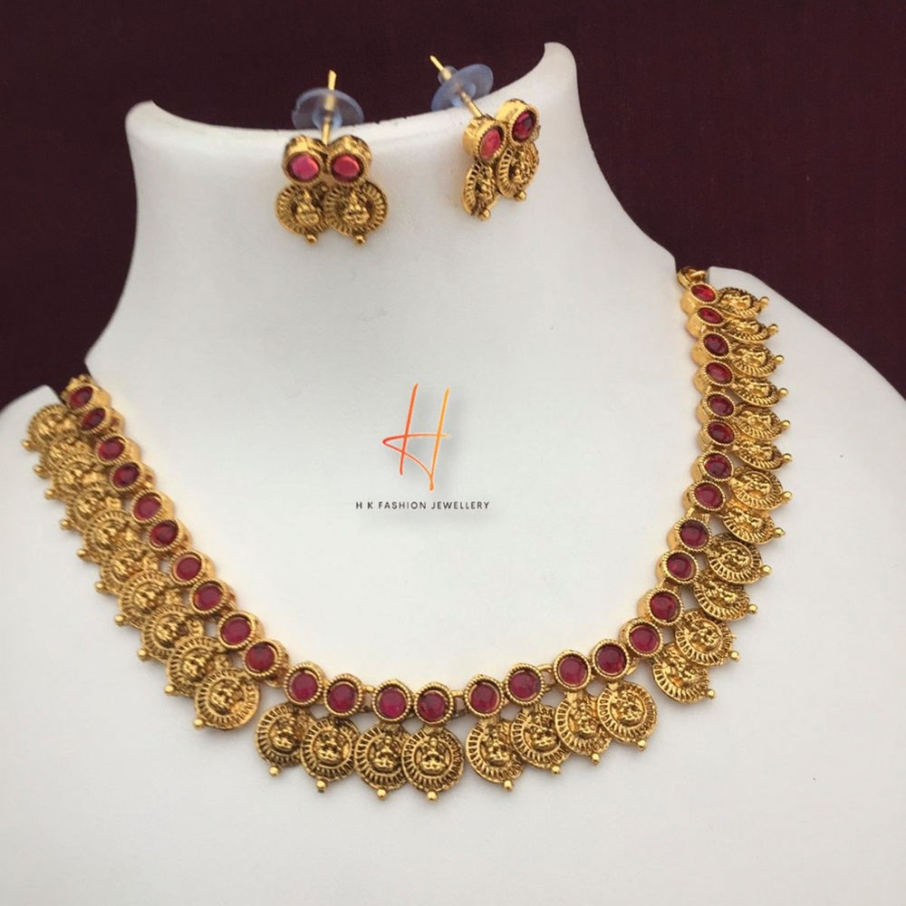 H K Fashion Gold Plated Kemp Stone Necklace Set