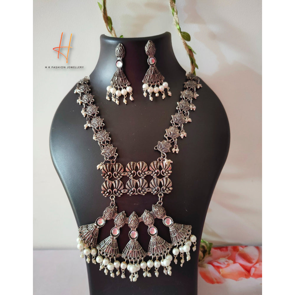 H K Fashion Bohemian Style Multistrand Silver Oxidised Necklace Set