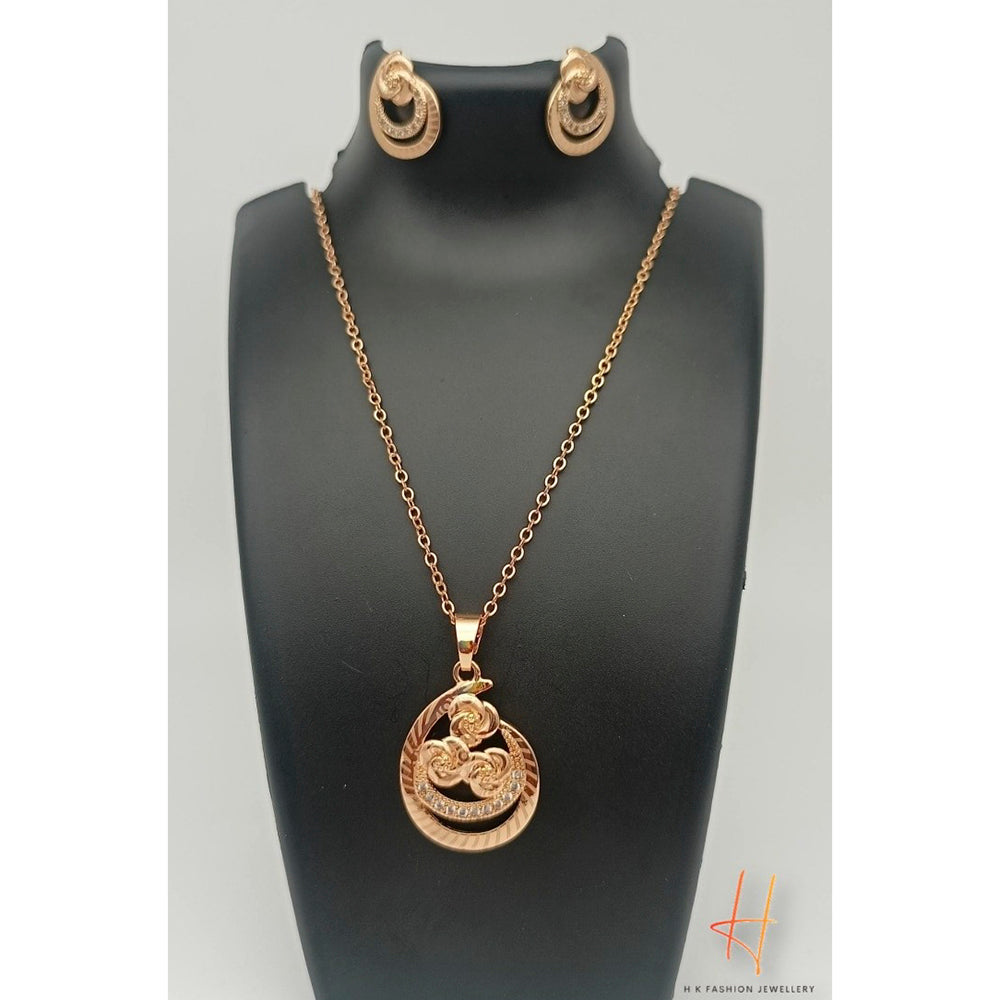 H K Fashion Micro Rose Gold Flower Carving Pendant Set